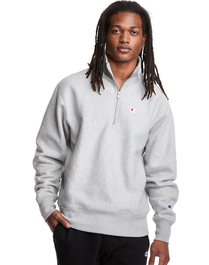 Champion Reverse Weave 1/4 Zip Embroidered C Logo Sweatshirt Heren - Grijs - Belgie 1845INEKZ